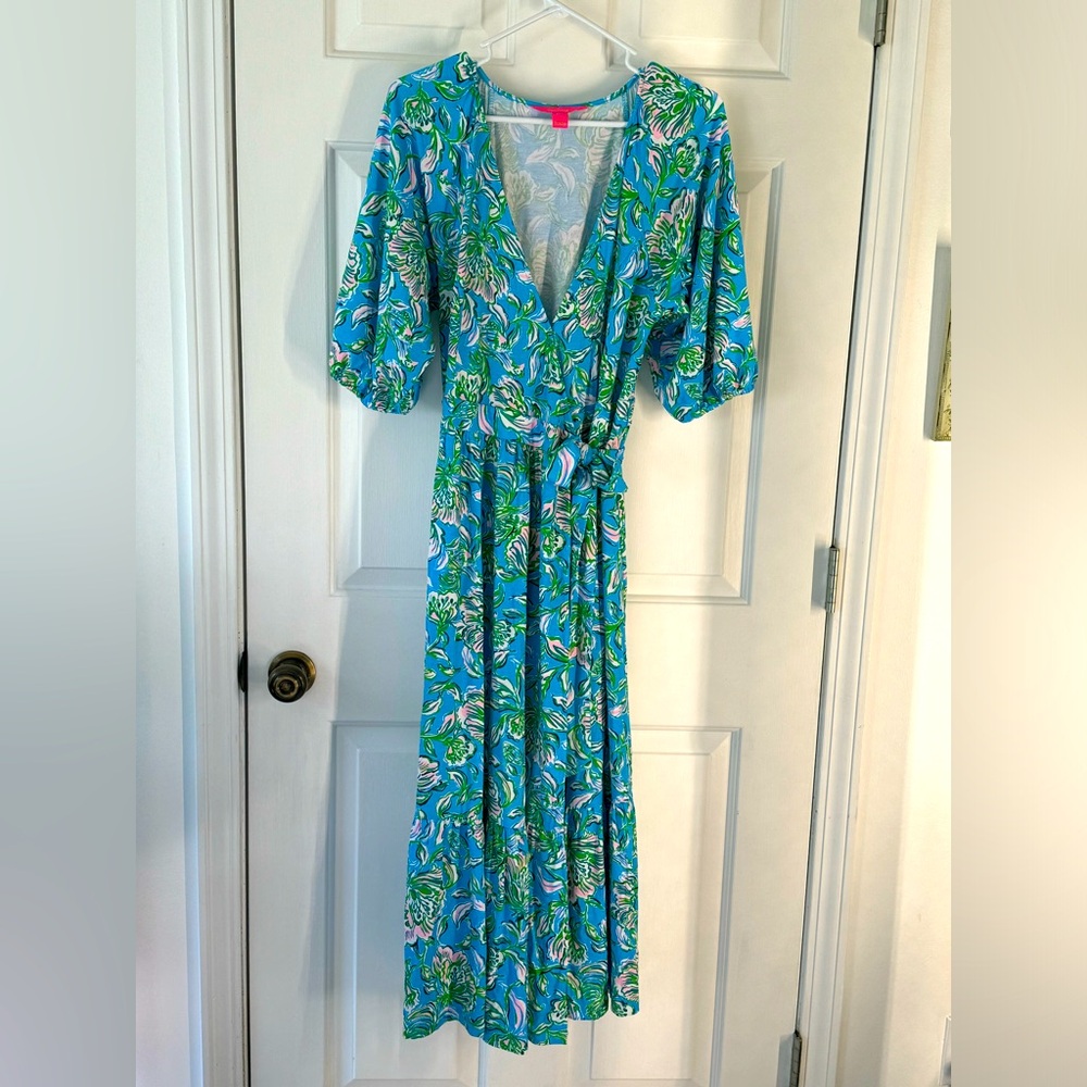 Lilly Pulitzer Wrap Maxi Dress shirt Sleeve Size Large